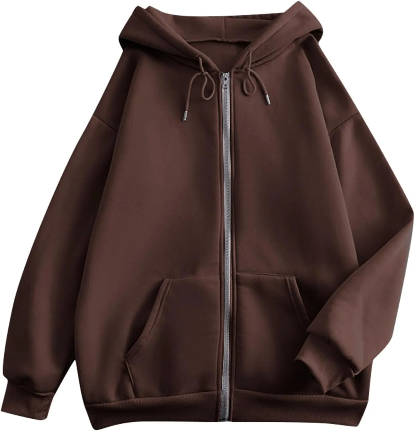 Womens Zip Up Hoodies Long Sleeve Pockets Oversized Sweatshirts Solid Y2k Hoodie Jacket Fall Fashion Clothes 2024