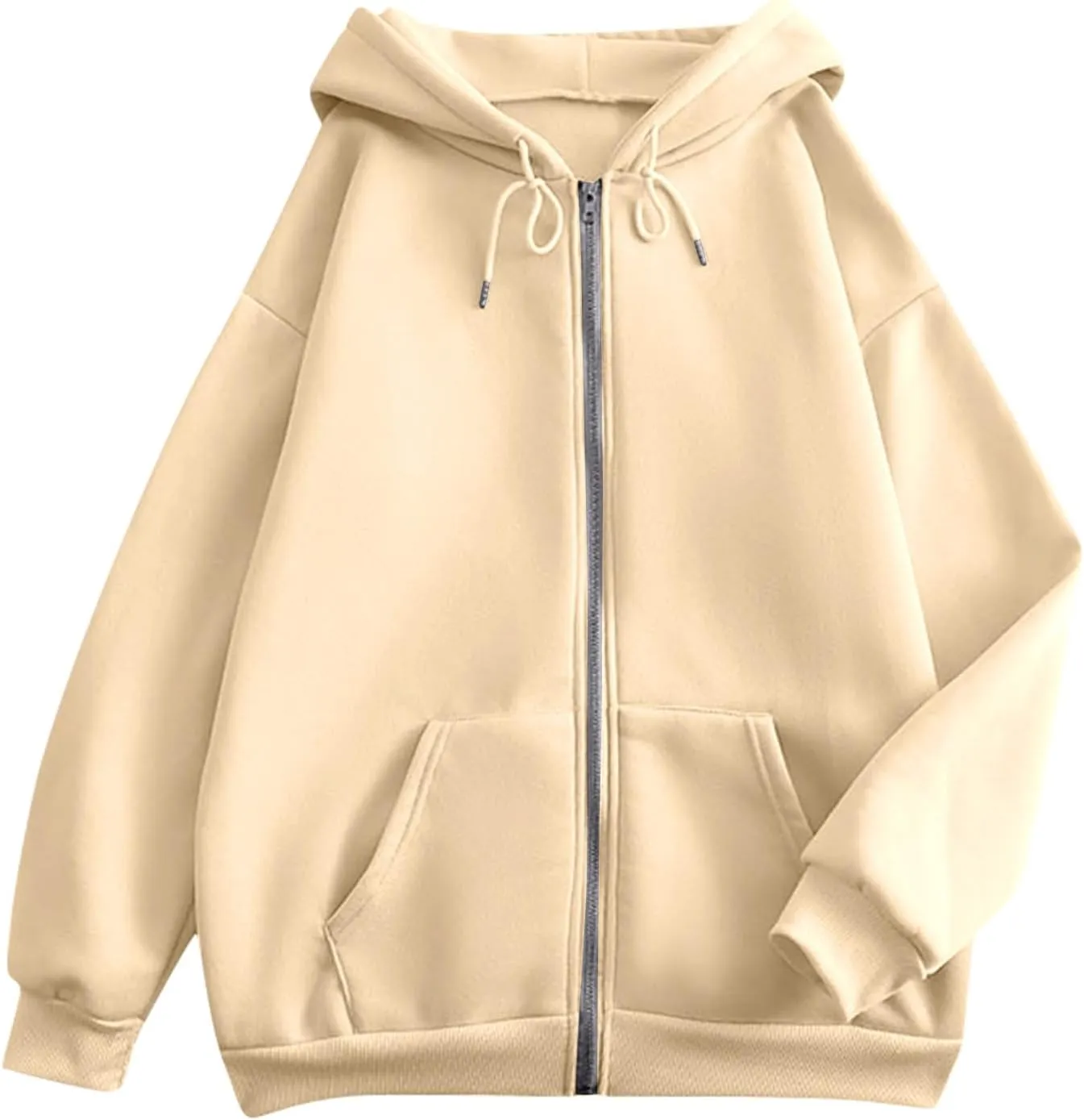 Womens Zip Up Hoodies Long Sleeve Pockets Oversized Sweatshirts Solid Y2k Hoodie Jacket Fall Fashion Clothes 2024