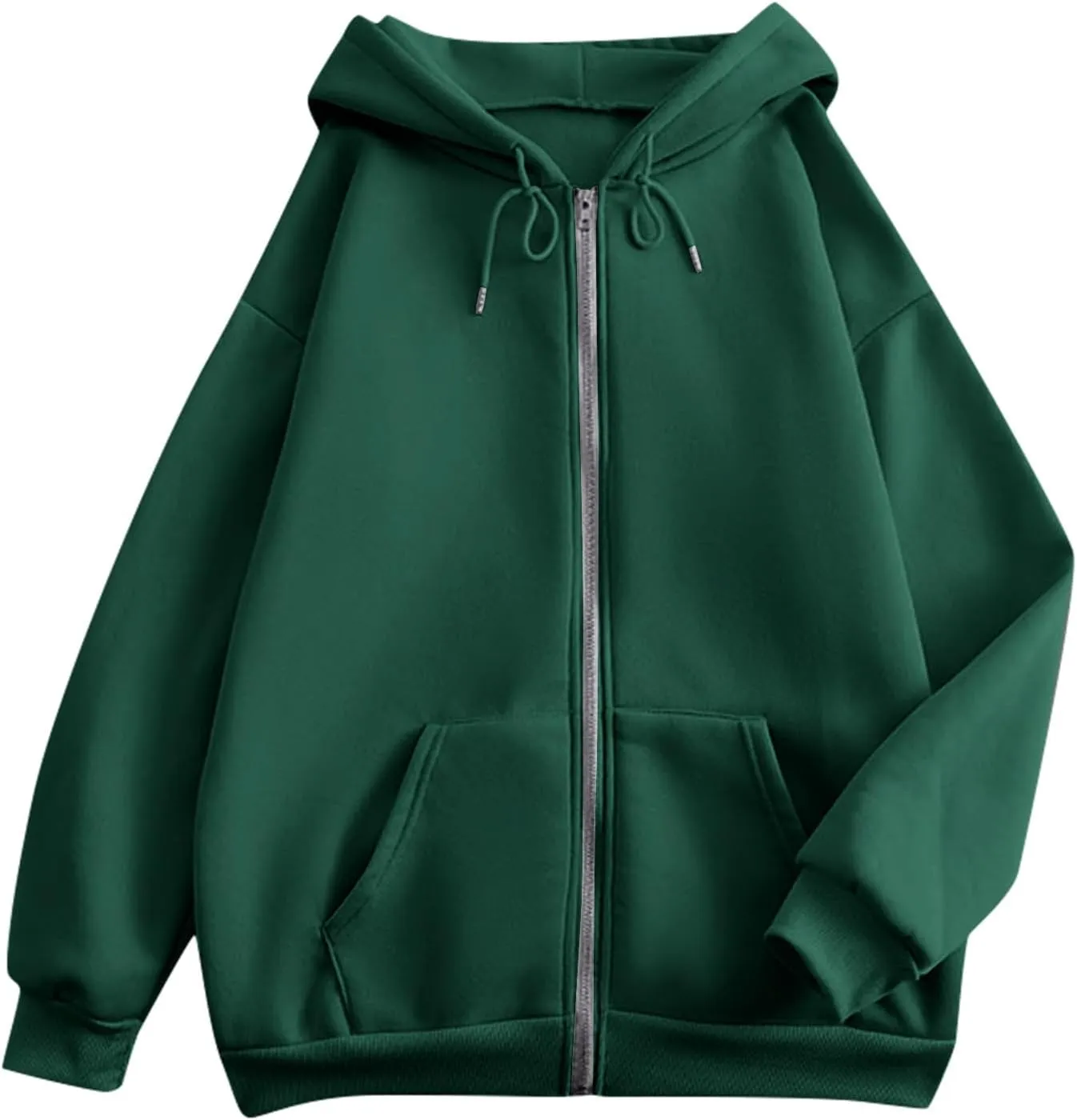 Womens Zip Up Hoodies Long Sleeve Pockets Oversized Sweatshirts Solid Y2k Hoodie Jacket Fall Fashion Clothes 2024