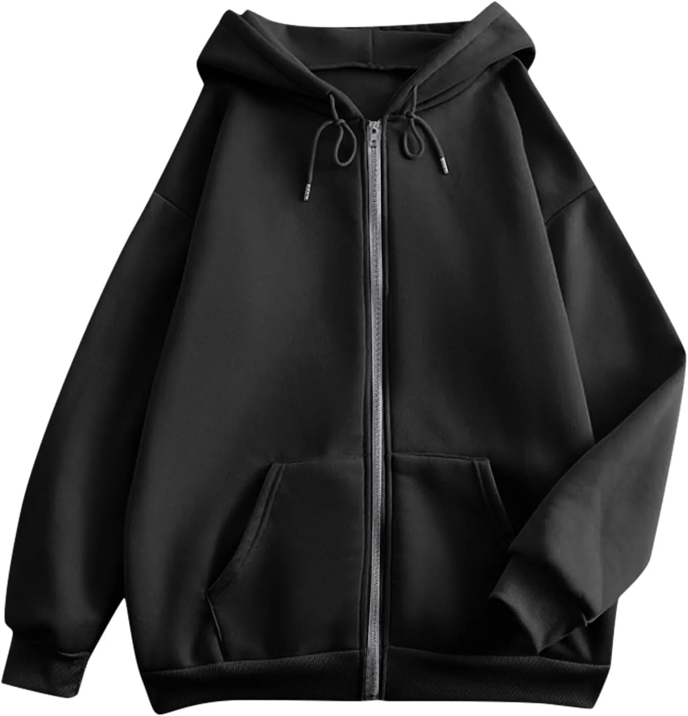 Womens Zip Up Hoodies Long Sleeve Pockets Oversized Sweatshirts Solid Y2k Hoodie Jacket Fall Fashion Clothes 2024
