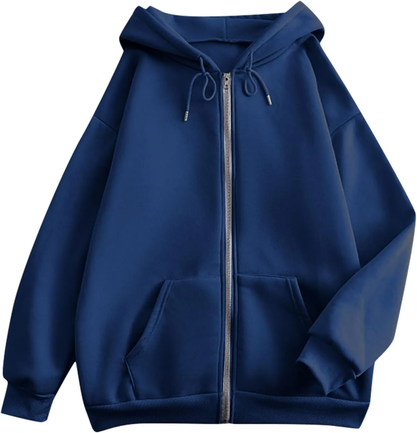 Womens Zip Up Hoodies Long Sleeve Pockets Oversized Sweatshirts Solid Y2k Hoodie Jacket Fall Fashion Clothes 2024
