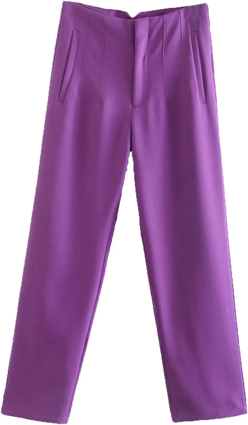 Work Pants Women Wide Leg Elastic High Waist Button Down Straight Long Trousers Business Casual Outfits for Women