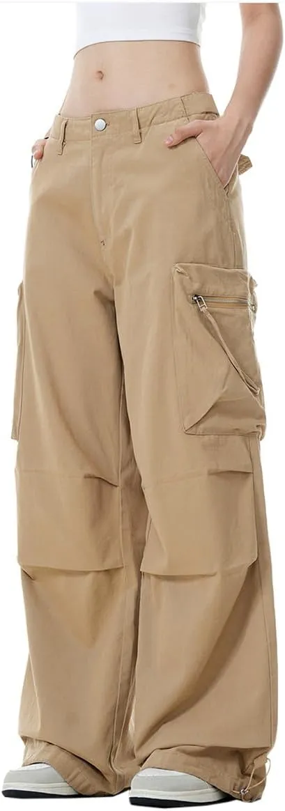 WZIKAI Womens Parachute Cargo Pants Y2K Baggy Cargo Pants Wide Leg Casual Joggers with Pockets