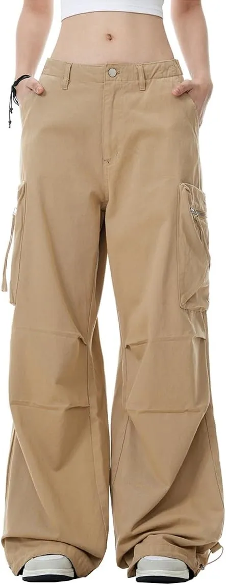 WZIKAI Womens Parachute Cargo Pants Y2K Baggy Cargo Pants Wide Leg Casual Joggers with Pockets