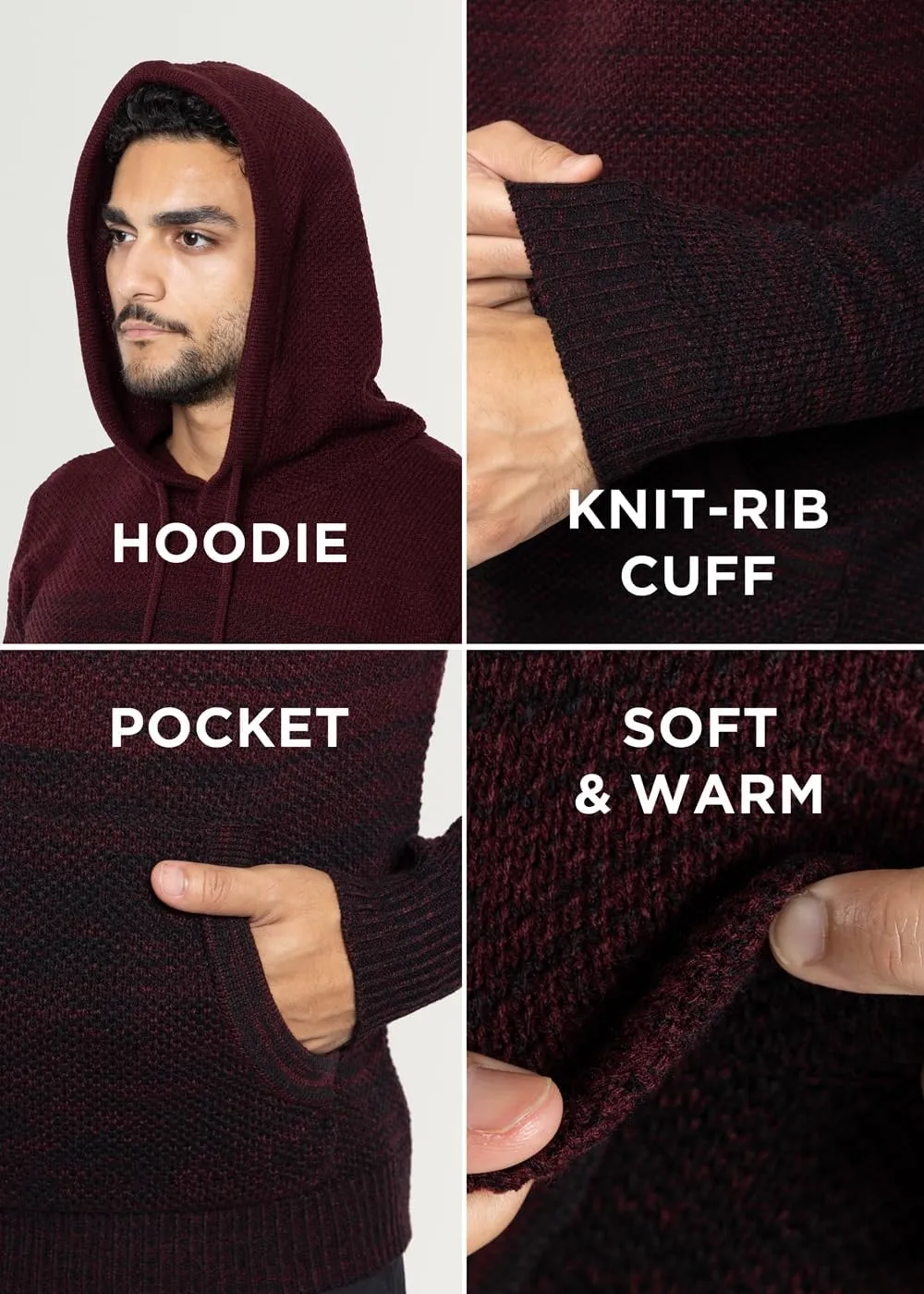 X RAY Mens Fashion Hoodies Pullover Sweater, Casual Knit Color Block Slim Fit Hoodies for Men
