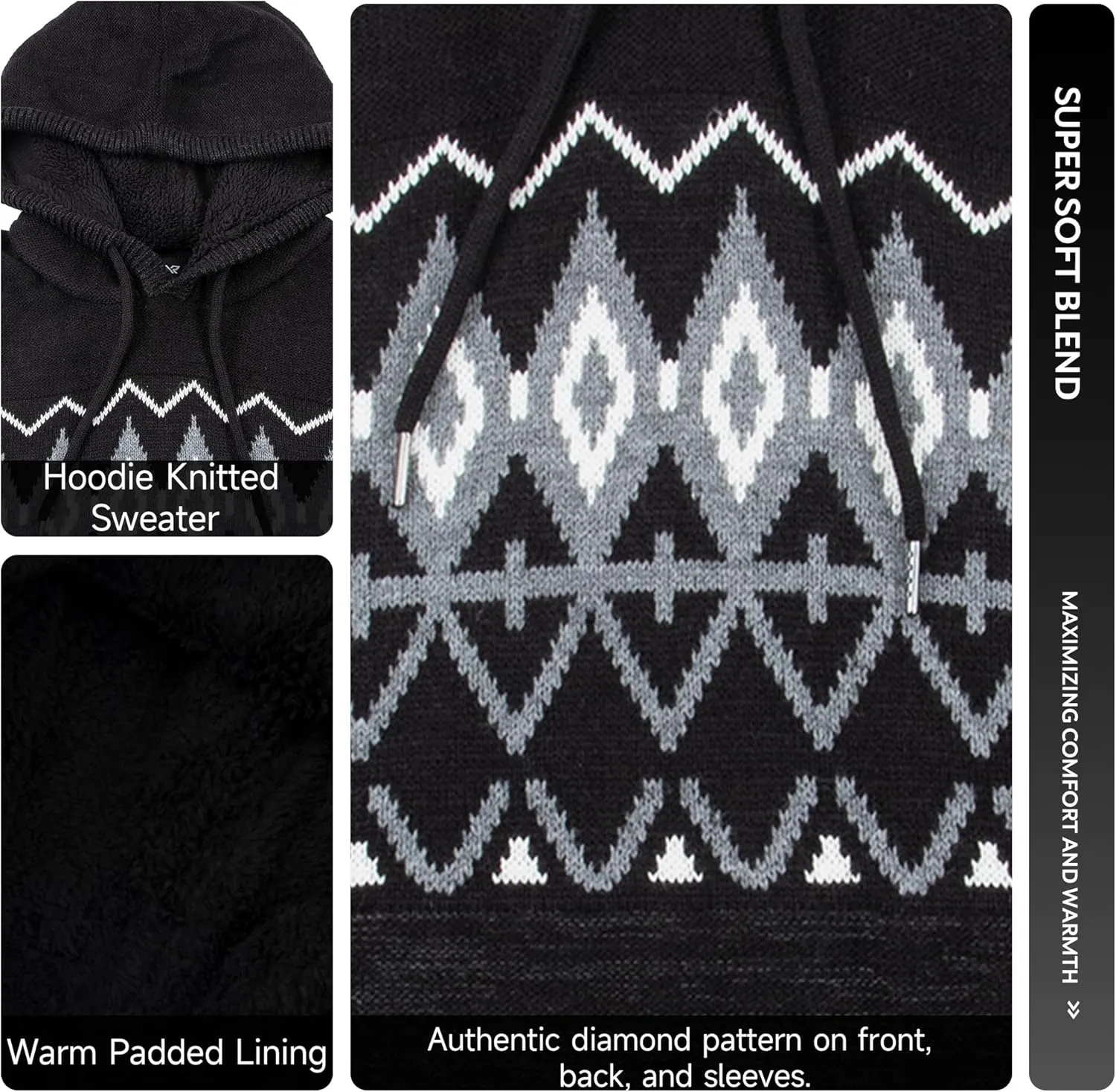 X RAY Mens Fashion Hoodies Pullover Sweater, Casual Knit Color Block Slim Fit Hoodies for Men
