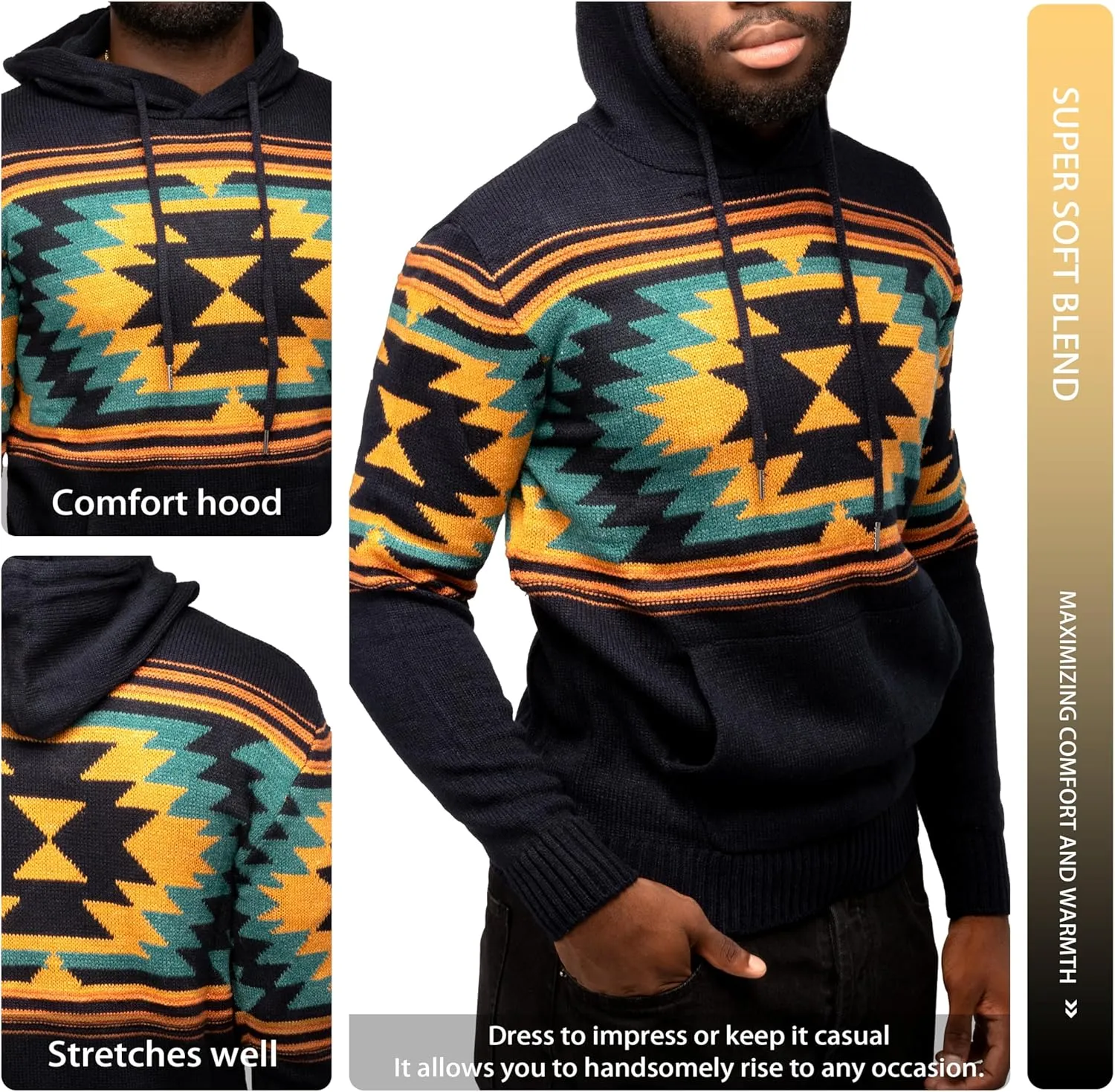 X RAY Mens Fashion Hoodies Pullover Sweater, Casual Knit Color Block Slim Fit Hoodies for Men