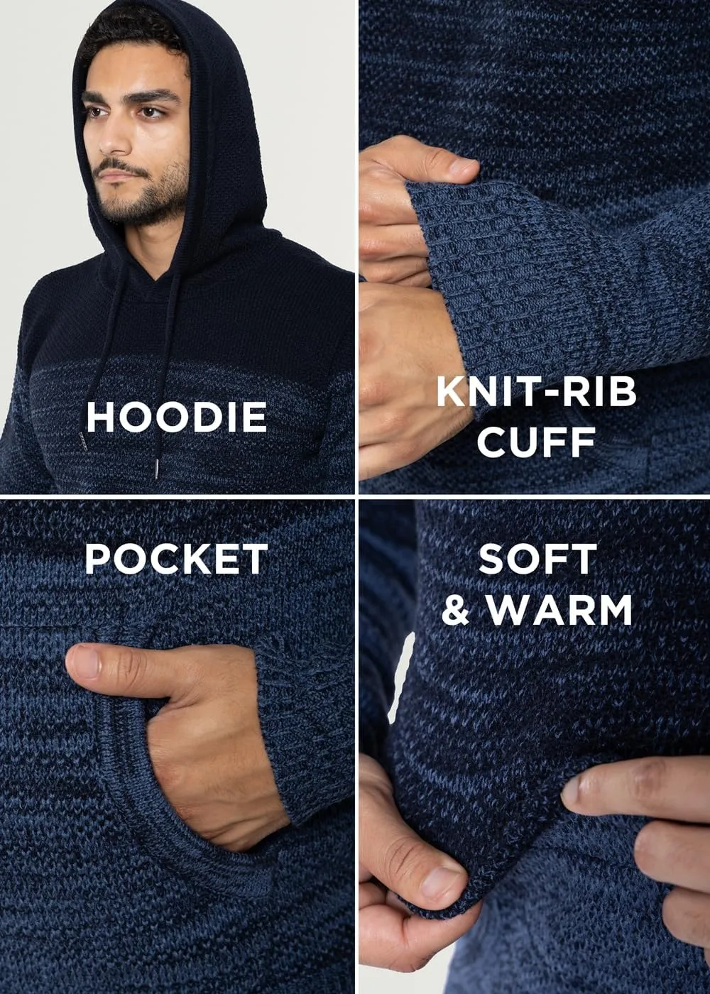 X RAY Mens Fashion Hoodies Pullover Sweater, Casual Knit Color Block Slim Fit Hoodies for Men