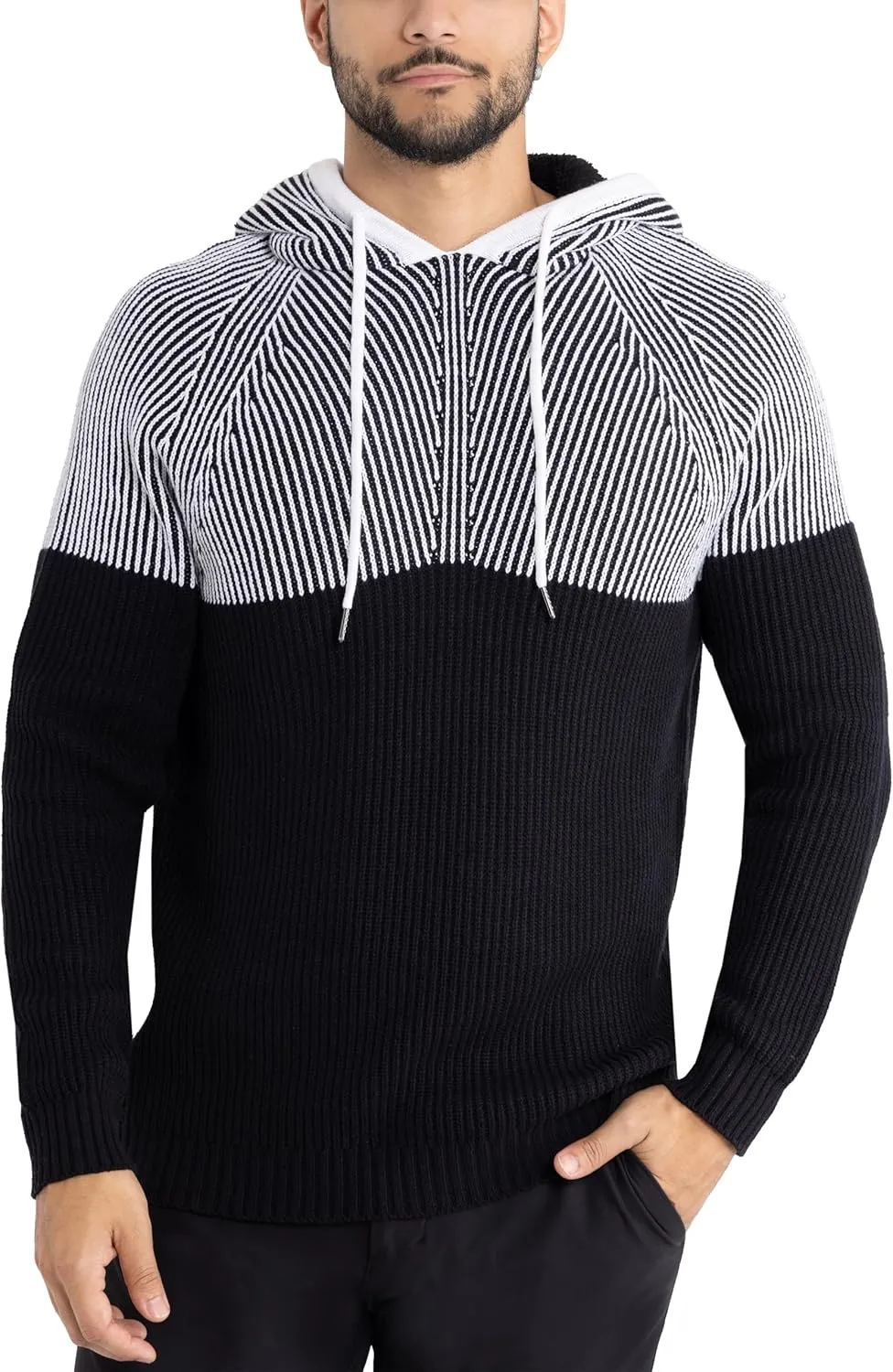 X RAY Mens Fashion Hoodies Pullover Sweater, Casual Knit Color Block Slim Fit Hoodies for Men