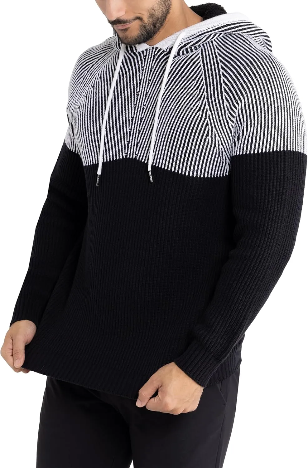 X RAY Mens Fashion Hoodies Pullover Sweater, Casual Knit Color Block Slim Fit Hoodies for Men
