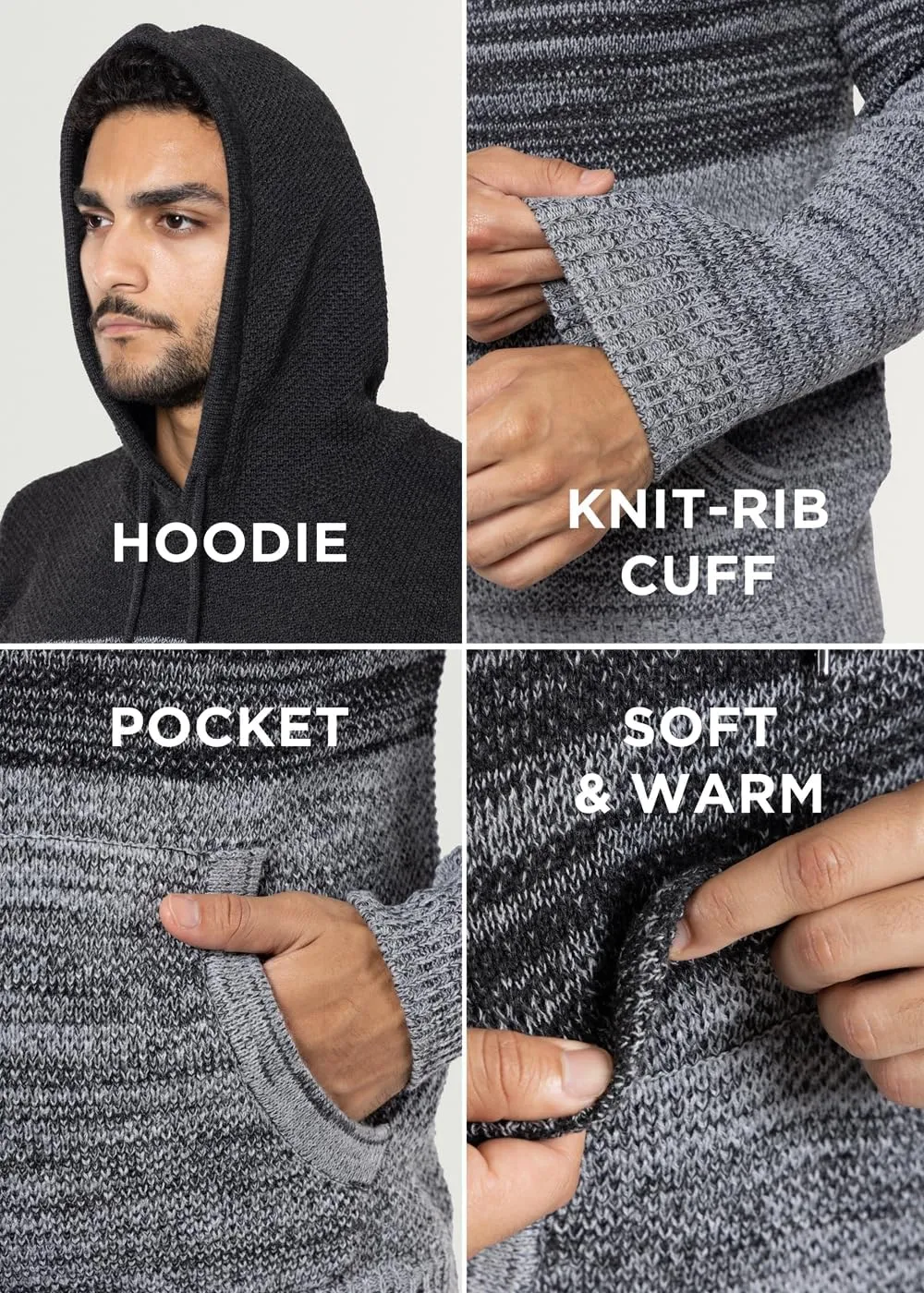 X RAY Mens Fashion Hoodies Pullover Sweater, Casual Knit Color Block Slim Fit Hoodies for Men