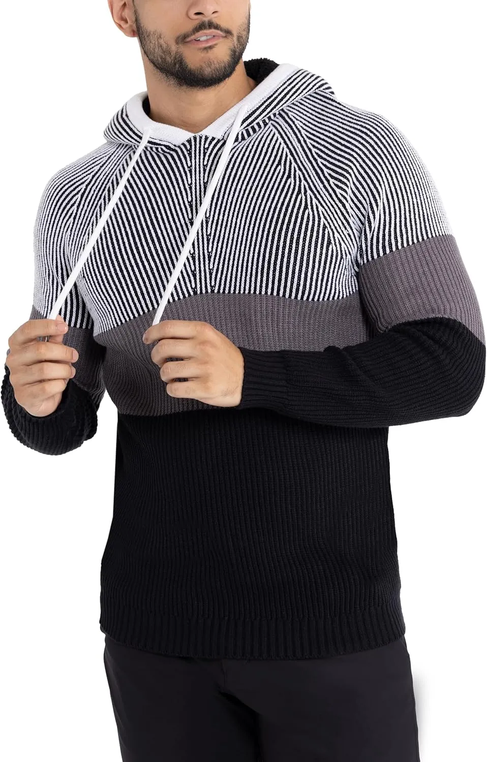 X RAY Mens Fashion Hoodies Pullover Sweater, Casual Knit Color Block Slim Fit Hoodies for Men