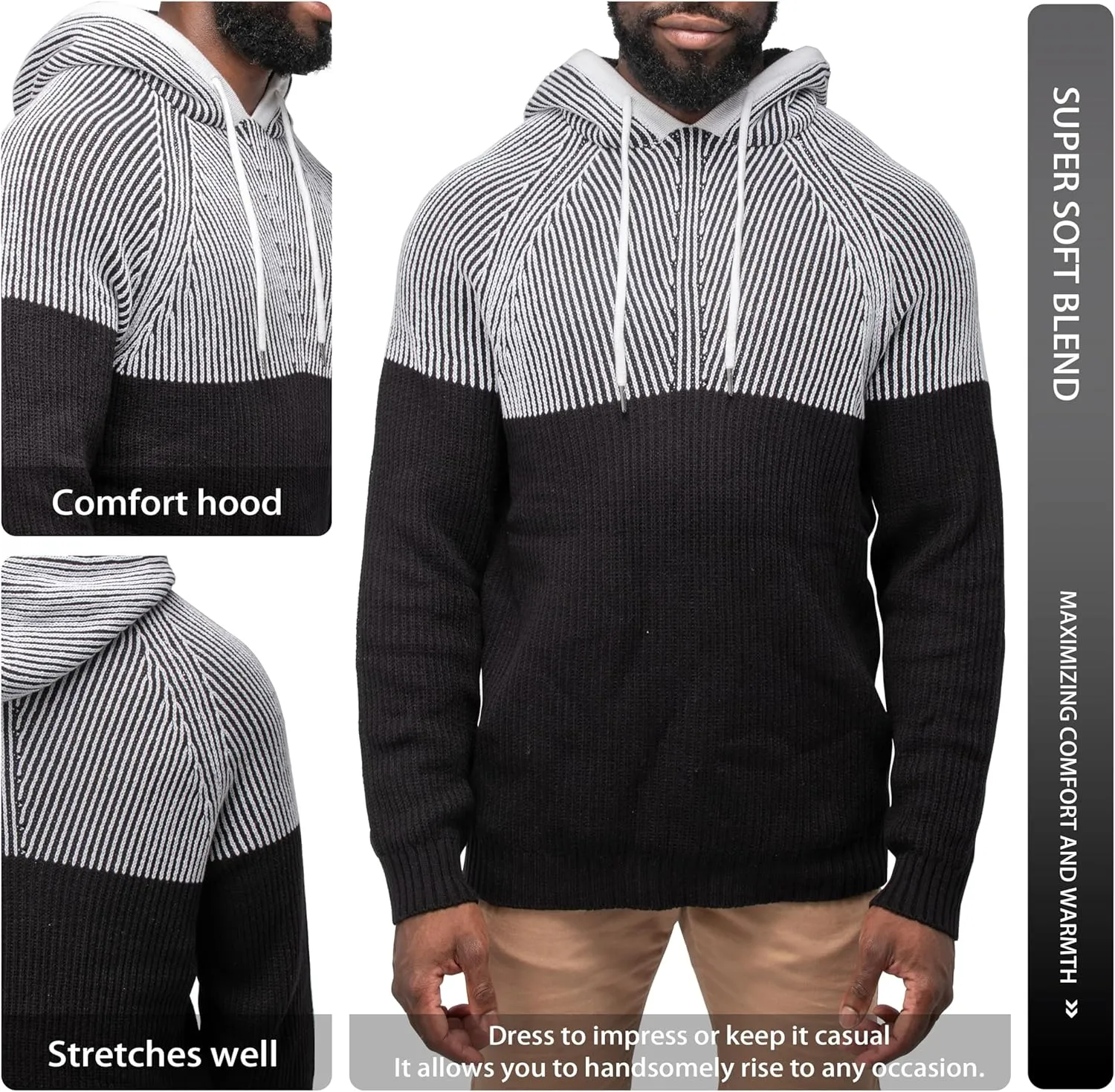 X RAY Mens Fashion Hoodies Pullover Sweater, Casual Knit Color Block Slim Fit Hoodies for Men