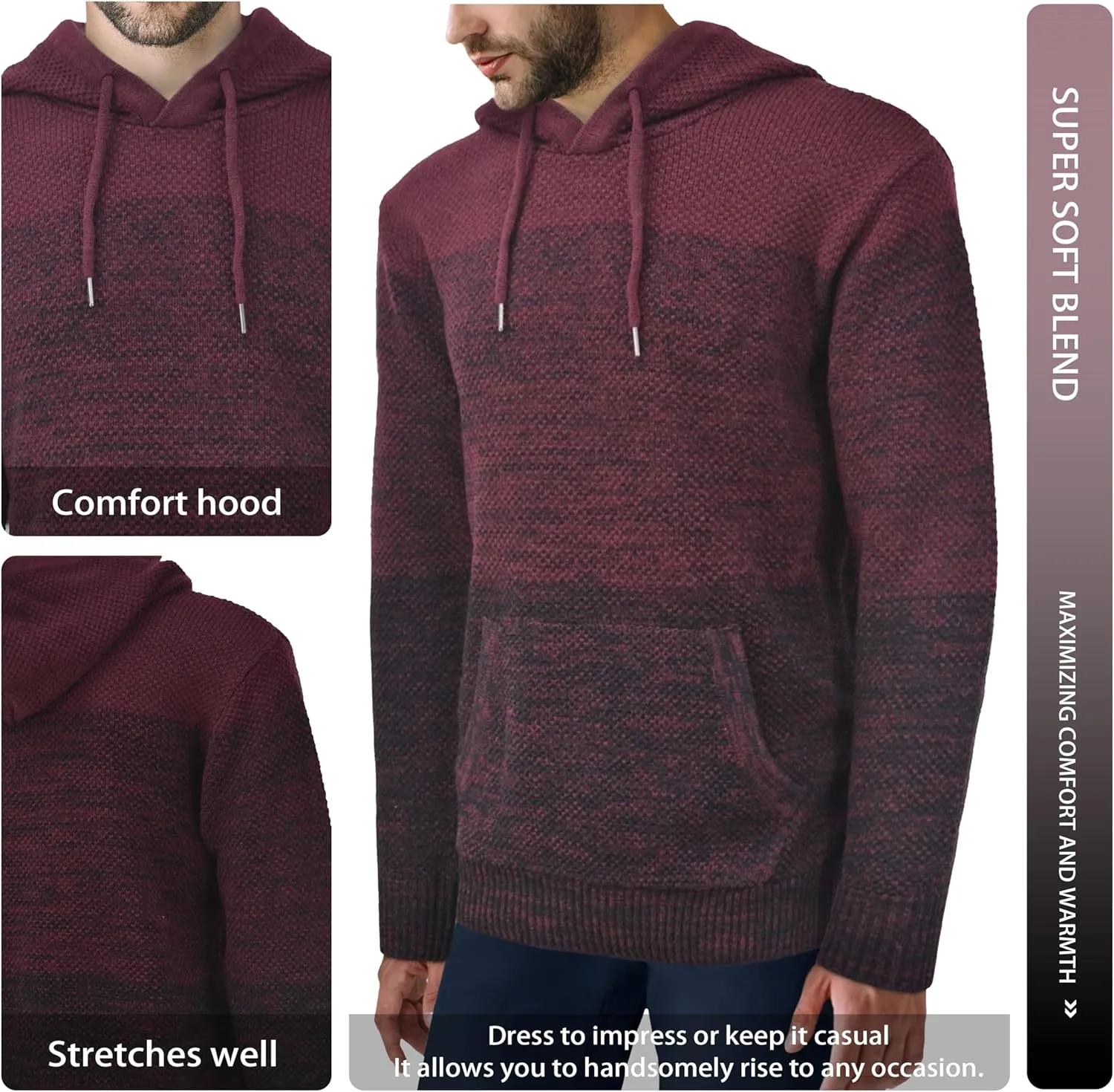 X RAY Mens Fashion Hoodies Pullover Sweater, Casual Knit Color Block Slim Fit Hoodies for Men