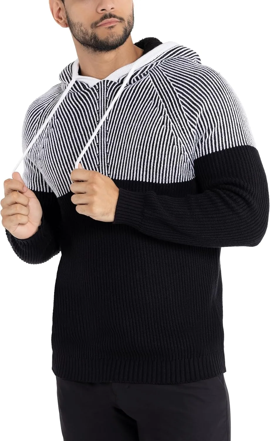 X RAY Mens Fashion Hoodies Pullover Sweater, Casual Knit Color Block Slim Fit Hoodies for Men