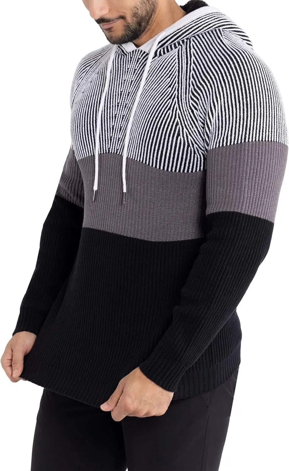 X RAY Mens Fashion Hoodies Pullover Sweater, Casual Knit Color Block Slim Fit Hoodies for Men