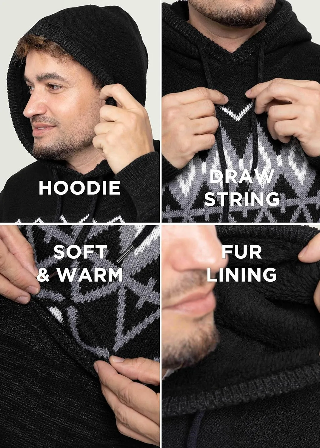 X RAY Mens Fashion Hoodies Pullover Sweater, Casual Knit Color Block Slim Fit Hoodies for Men