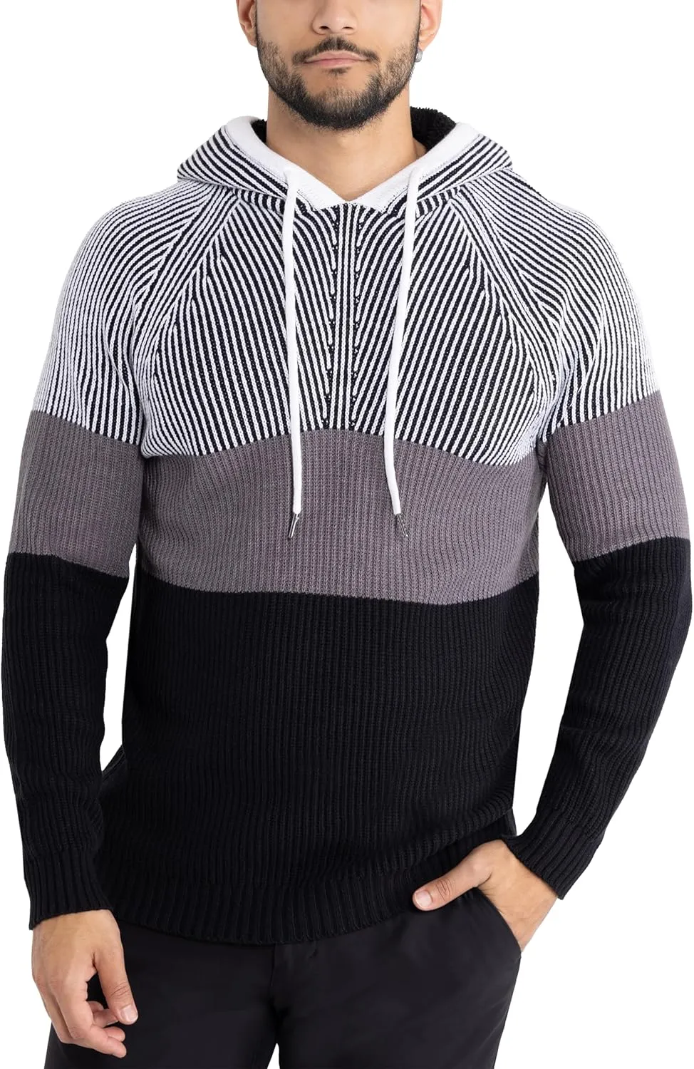 X RAY Mens Fashion Hoodies Pullover Sweater, Casual Knit Color Block Slim Fit Hoodies for Men