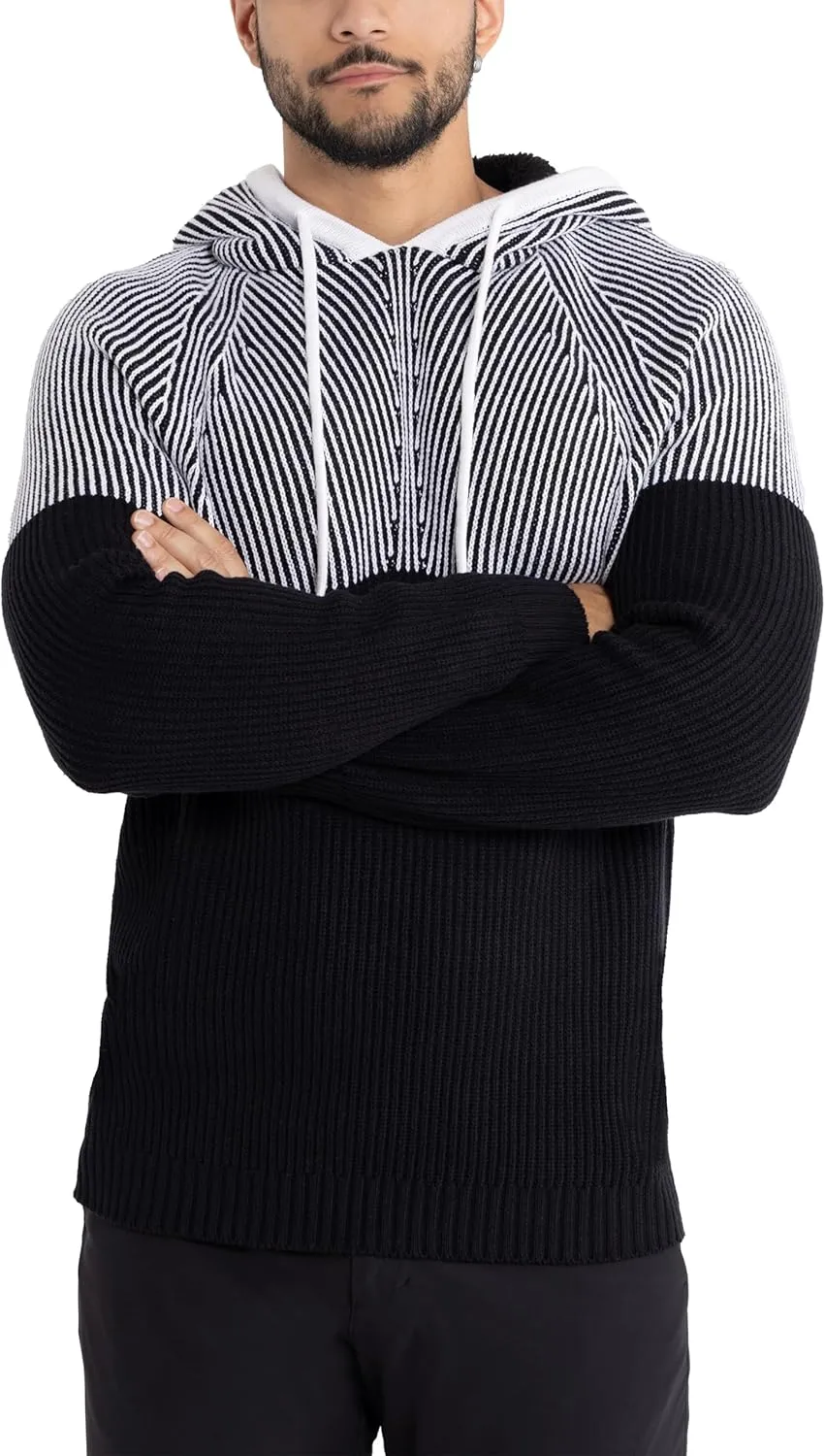 X RAY Mens Fashion Hoodies Pullover Sweater, Casual Knit Color Block Slim Fit Hoodies for Men