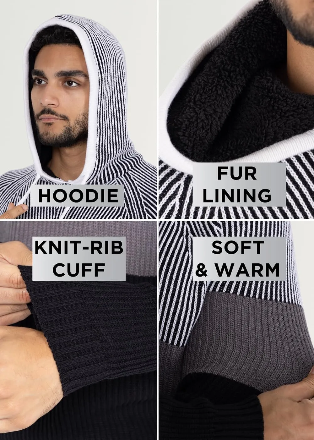 X RAY Mens Fashion Hoodies Pullover Sweater, Casual Knit Color Block Slim Fit Hoodies for Men