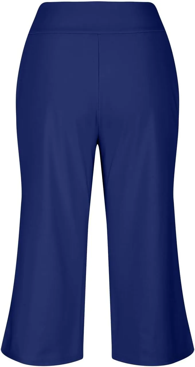 Yoga Pants for Women Fashion Crossover High Waist Capri Pants Lounge Wide Leg Cropped Pant Tummy Control Workout Trouser