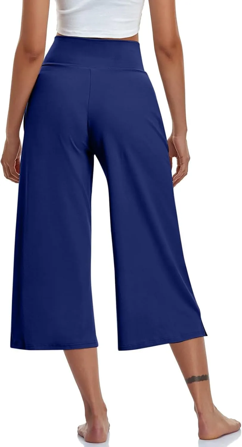 Yoga Pants for Women Fashion Crossover High Waist Capri Pants Lounge Wide Leg Cropped Pant Tummy Control Workout Trouser
