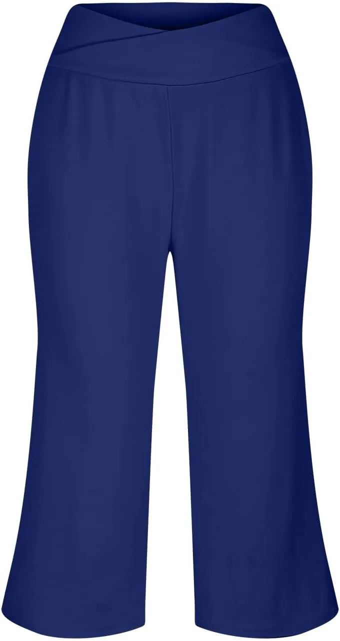Yoga Pants for Women Fashion Crossover High Waist Capri Pants Lounge Wide Leg Cropped Pant Tummy Control Workout Trouser