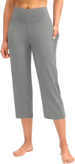 Yoga Pants for Women High Elastic Waist Cropped Trousers Slim Fit Comfy Soft Workout Fitness Sweatpants with Pockets