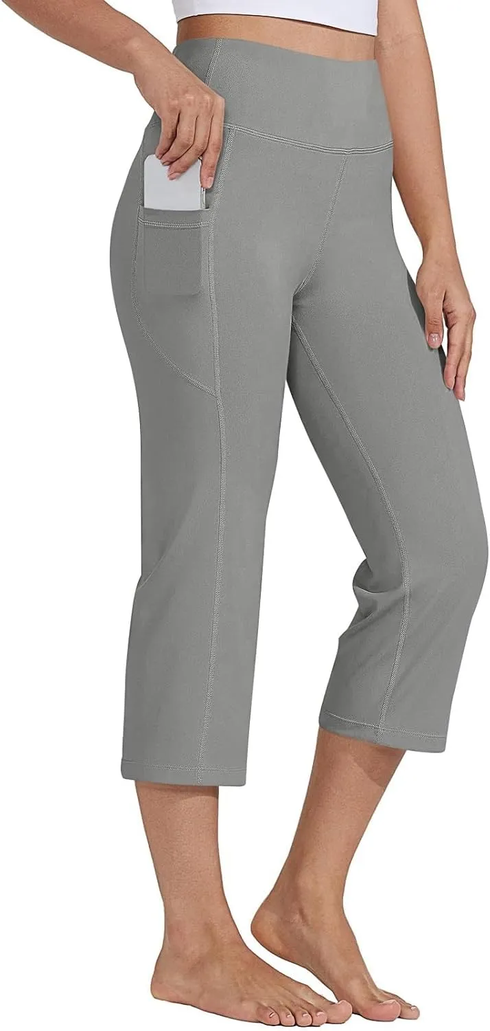 Yoga Pants for Women High Elastic Waist Cropped Trousers Slim Fit Comfy Soft Workout Fitness Sweatpants with Pockets