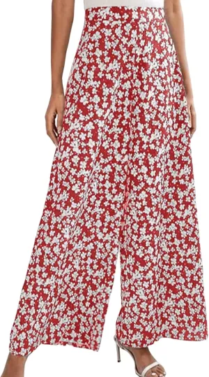 YOLAI Women's Casual Wide Leg Trousers Floral Print Summer Beach Pant Loose High Waist Long Palazzo Pants