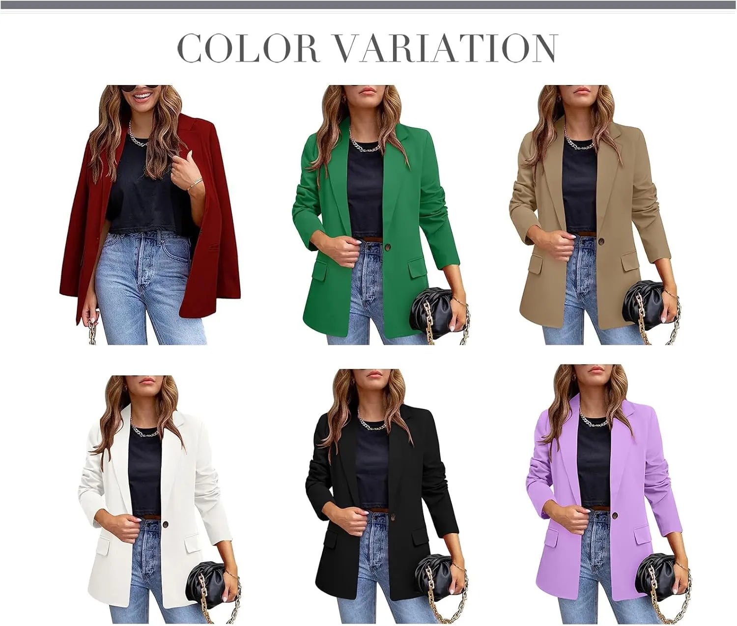 YUNCLOS Womens Casual Suit Blazer 1 Button Long Sleeve Notched Lapel Open Front Jacket for Work Office