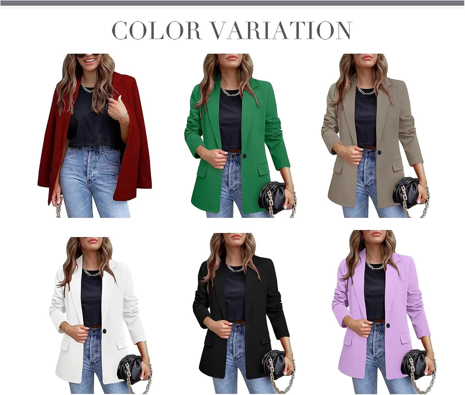 YUNCLOS Womens Casual Suit Blazer 1 Button Long Sleeve Notched Lapel Open Front Jacket for Work Office