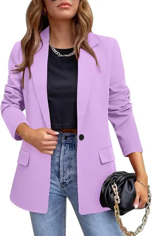 YUNCLOS Womens Casual Suit Blazer 1 Button Long Sleeve Notched Lapel Open Front Jacket for Work Office