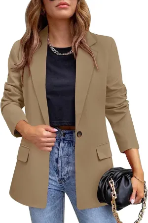 YUNCLOS Womens Casual Suit Blazer 1 Button Long Sleeve Notched Lapel Open Front Jacket for Work Office