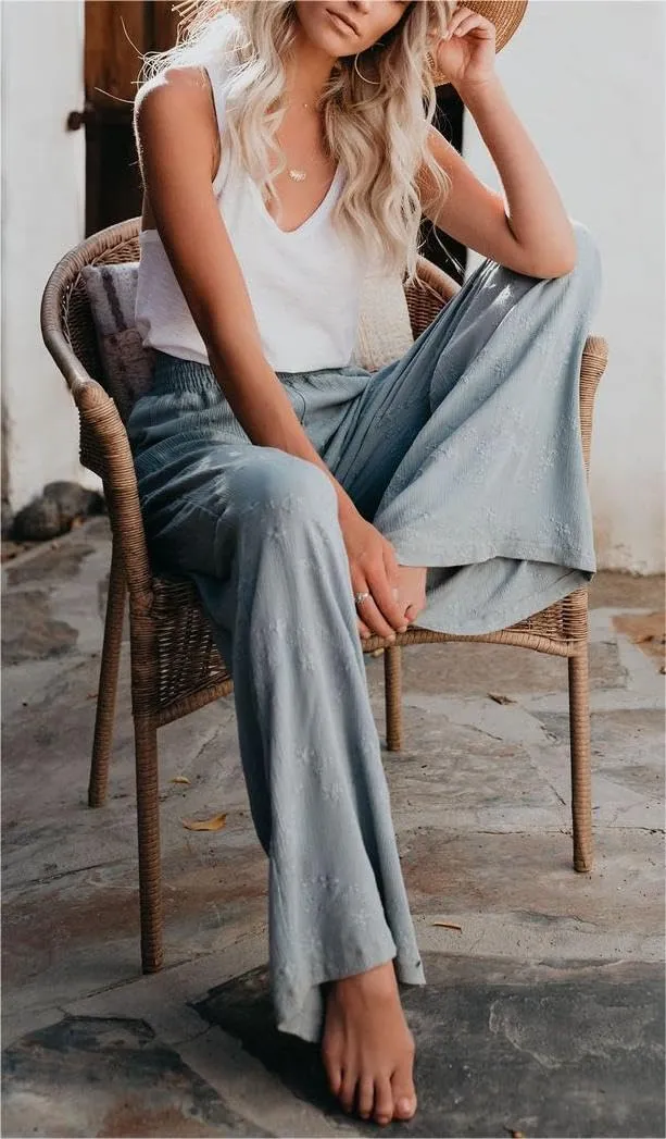ZOCANIA Womens Pleated High Elastic Waist Linen Pants Drawstring Solid Wide Leg Baggy Pants Comfy Jogger Pants with Pockets